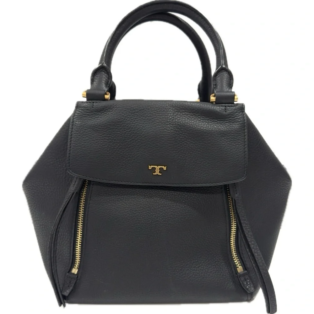 Tory Burch Half-Moon Leather Satchel Tote Handbag Purse Blue Convertible